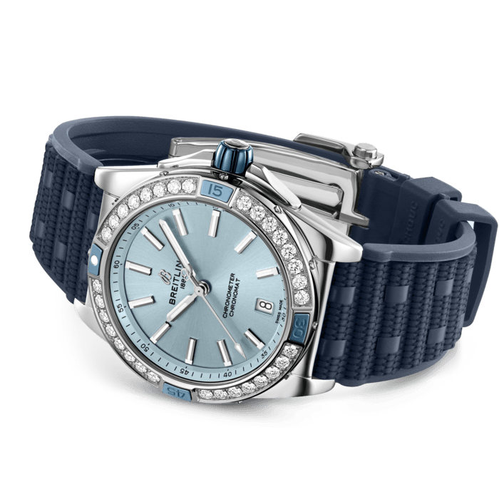Breitling Super Chronomat Automatic 38 Diamonds Blue Dial Blue Rubber Strap Watch for Women - A17356531C1S1 Buy Now By Breitling