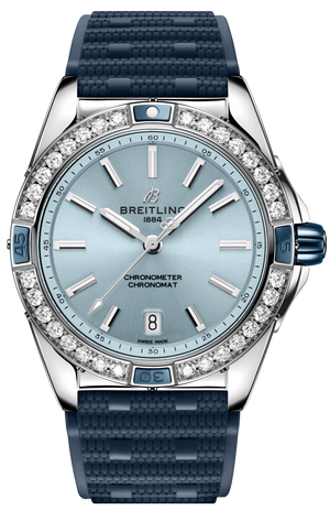 Breitling Super Chronomat Automatic 38 Diamonds Blue Dial Blue Rubber Strap Watch for Women - A17356531C1S1 Buy Now By Breitling
