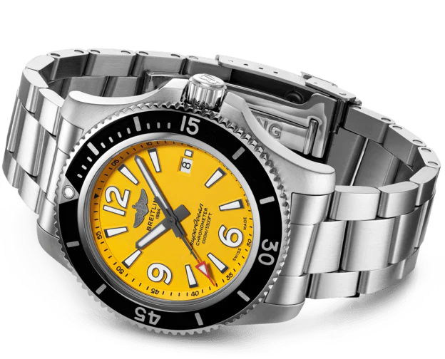 Breitling Superocean Automatic 44mm Yellow Dial Silver Steel Strap Watch for Men - A17375211/1A1 Buy Now By Breitling