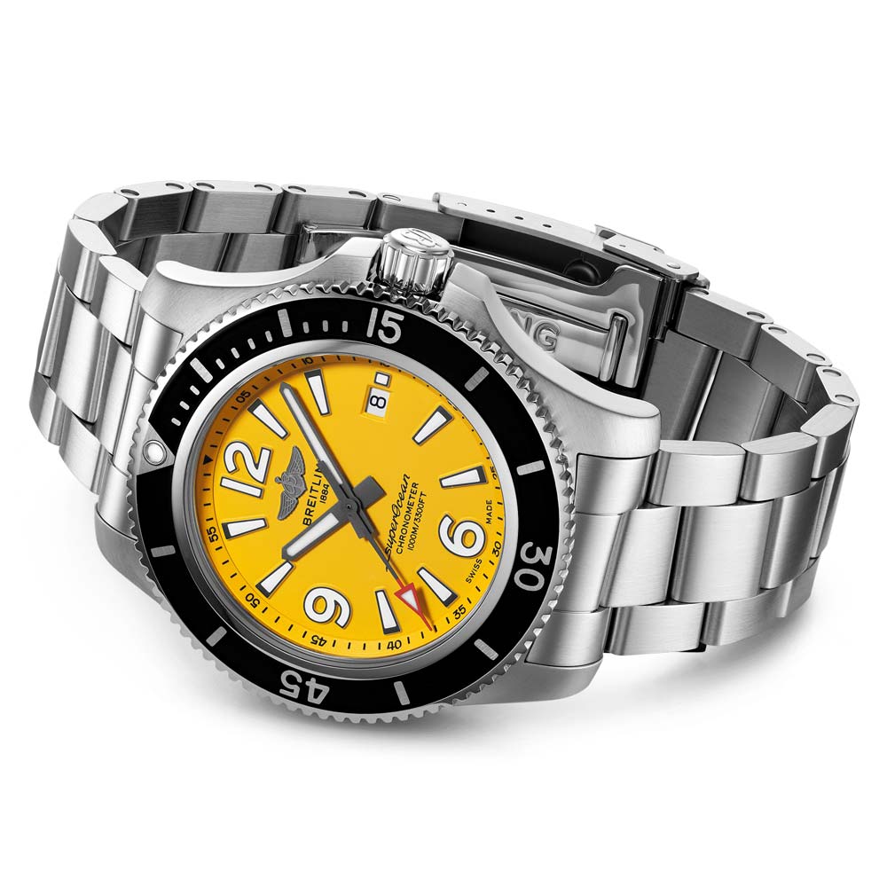 Breitling Superocean II Automatic 44mm Yellow Dial Silver Steel Strap Watch for Men - A17367021I1A1 Buy Now By Breitling