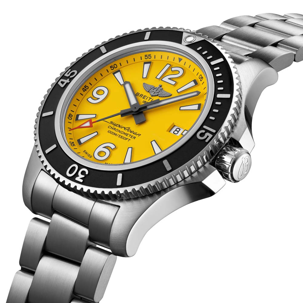 Breitling Superocean II Automatic 44mm Yellow Dial Silver Steel Strap Watch for Men - A17367021I1A1 Buy Now By Breitling