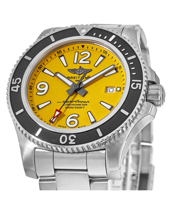 Breitling Superocean II Automatic 44mm Yellow Dial Silver Steel Strap Watch for Men - A17367021I1A1 Buy Now By Breitling