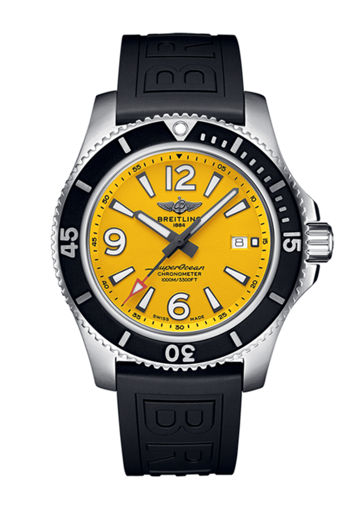 Breitling Superocean Automatic 44mm Yellow Dial Black Rubber Strap Watch for Men - A17367021I1S1 Buy Now By Breitling