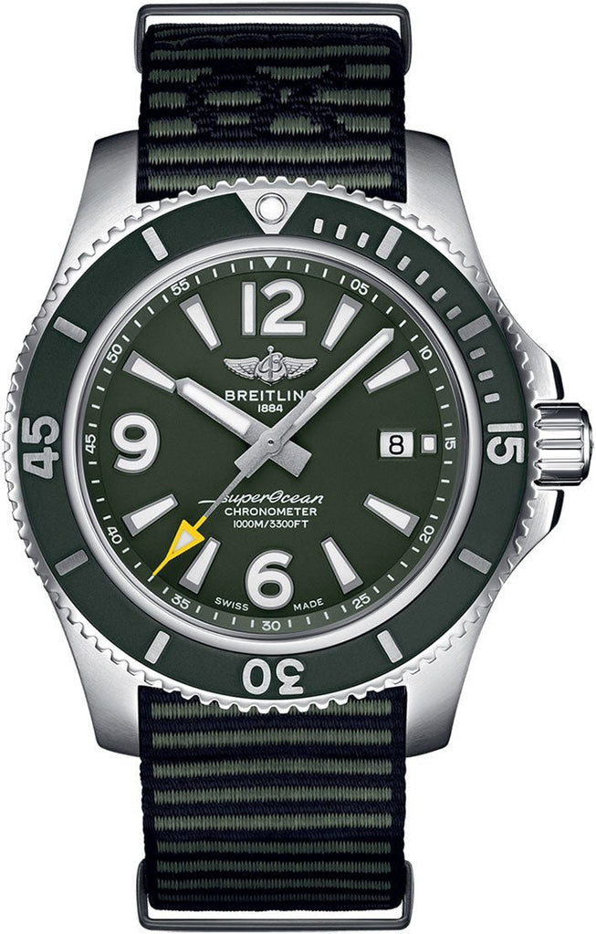 Breitling Superocean Automatic 44mm Outerknown Green Dial Green Nylon Strap Watch for Men - A17367A11L1W1 Buy Now By Breitling