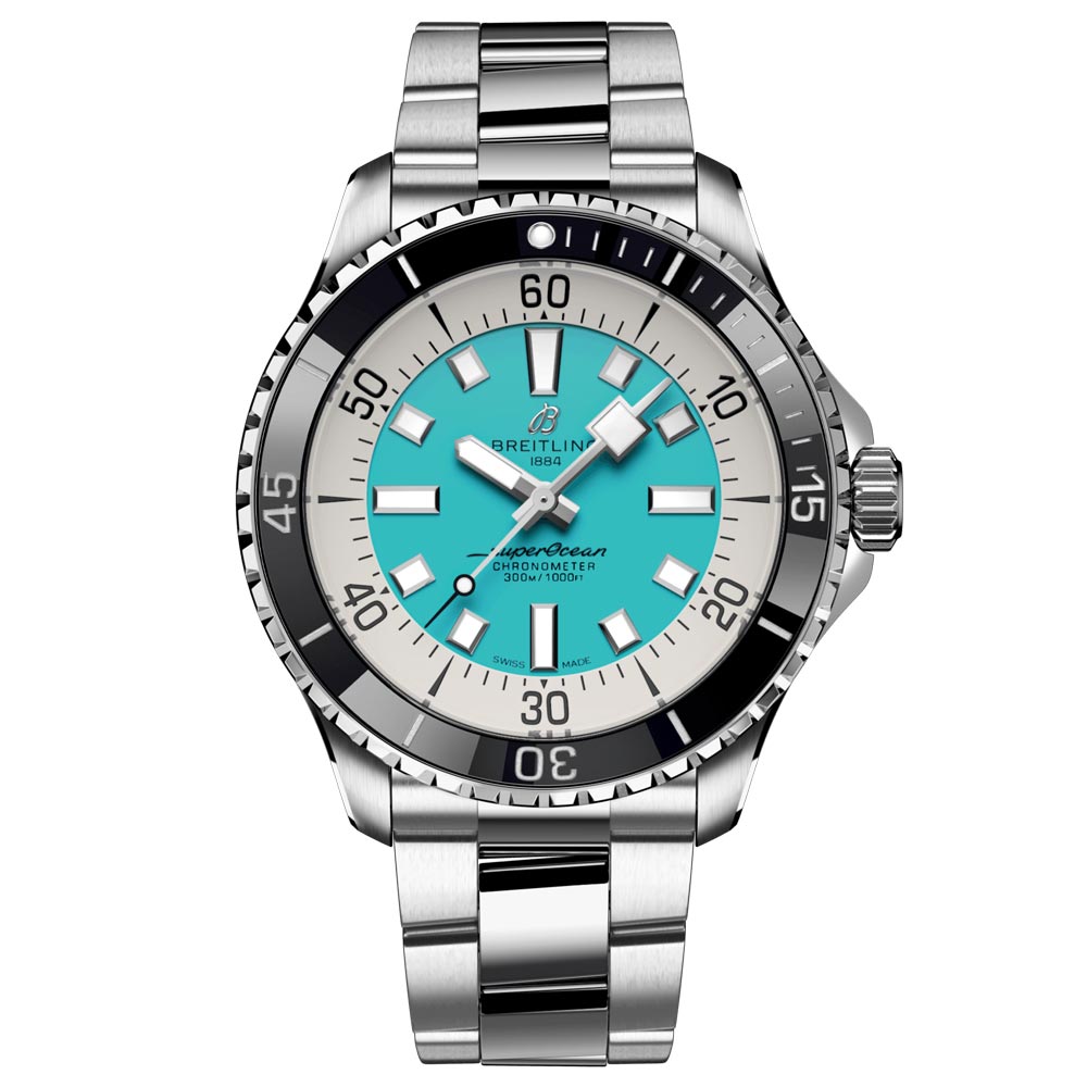 Breitling Superocean Automatic 44mm Turquoise Dial Silver Steel Strap Watch for Men - A17376211L2A1 Buy Now By Breitling