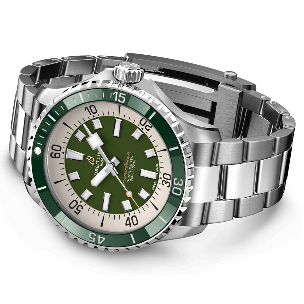 Breitling Superocean Automatic 44mm Navy Green Dial Green Rubber Strap Watch for Men - A17376A31L1A1 Buy Now By Breitling