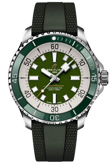 Breitling Superocean Automatic 44 Green Dial Green Rubber Strap Watch for Men - A17376A31L1S1 Buy Now By Breitling
