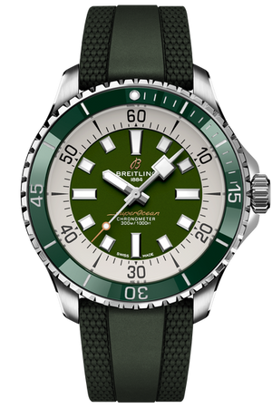 Breitling Superocean Automatic 44 Green Dial Green Rubber Strap Watch for Men - A17376A31L1S1 Buy Now By Breitling