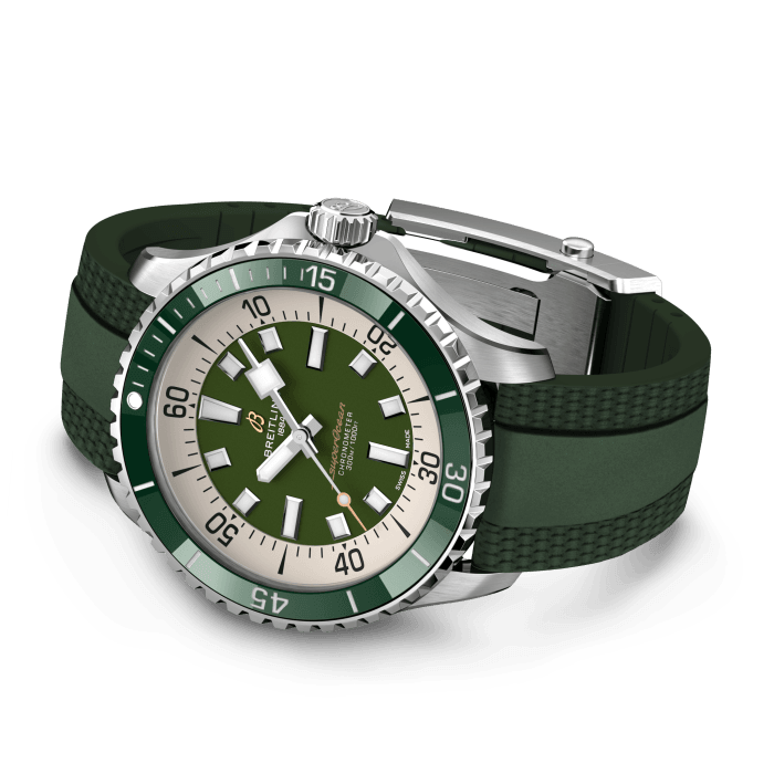 Breitling Superocean Automatic 44 Green Dial Green Rubber Strap Watch for Men - A17376A31L1S1 Buy Now By Breitling