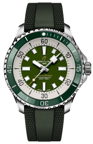 Breitling Superocean Automatic 44 Green Dial Green Rubber Strap Watch for Men - A17376A31L1S1 Buy Now By Breitling