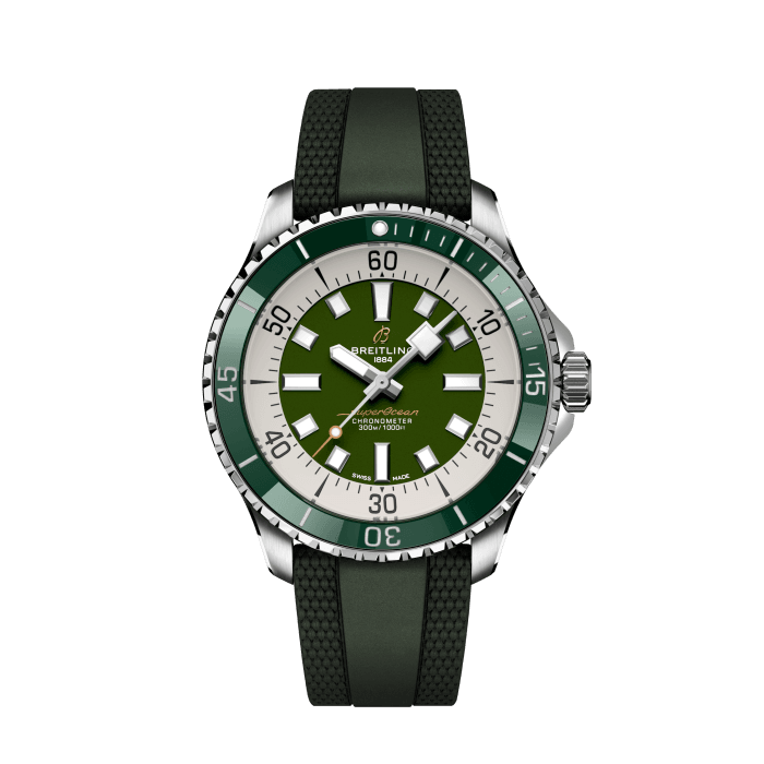 Breitling Superocean Automatic 44 Green Dial Green Rubber Strap Watch for Men - A17376A31L1S1 Buy Now By Breitling