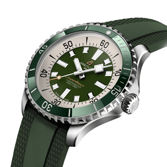 Breitling Superocean Automatic 44 Green Dial Green Rubber Strap Watch for Men - A17376A31L1S1 Buy Now By Breitling