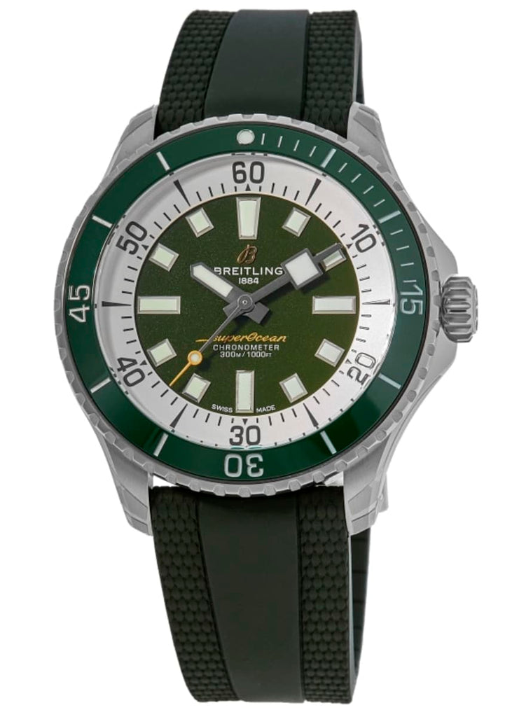 Breitling Superocean Automatic 44 Green Dial Green Rubber Strap Watch for Men - A17376A31L1S1 Buy Now By Breitling