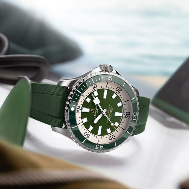 Breitling Superocean Automatic 44 Green Dial Green Rubber Strap Watch for Men - A17376A31L1S1 Buy Now By Breitling