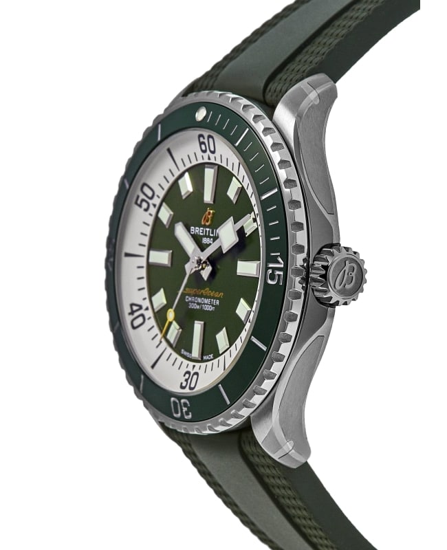Breitling Superocean Automatic 44 Green Dial Green Rubber Strap Watch for Men - A17376A31L1S1 Buy Now By Breitling