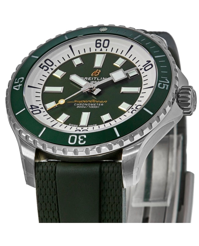 Breitling Superocean Automatic 44 Green Dial Green Rubber Strap Watch for Men - A17376A31L1S1 Buy Now By Breitling