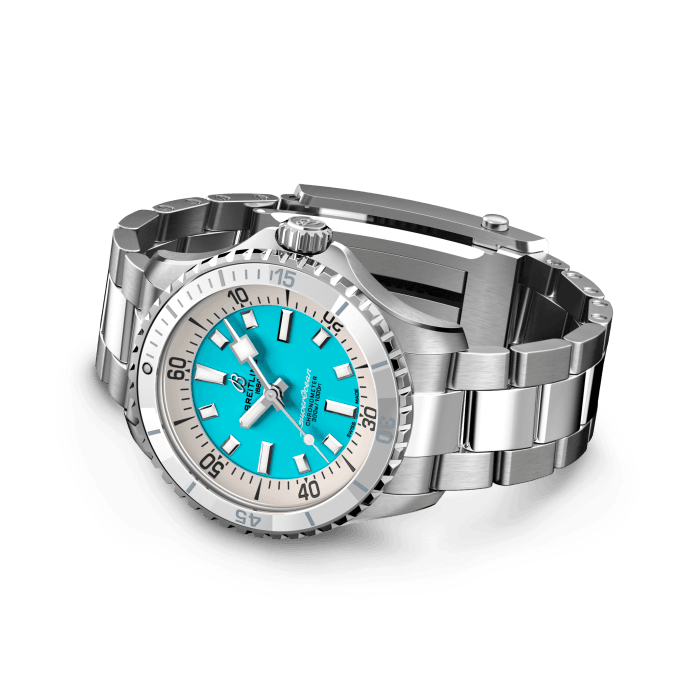Breitling Superocean Automatic 36 Turquoise Dial Silver Steel Strap Watch for Men - A17377211C1A1 Buy Now By Breitling