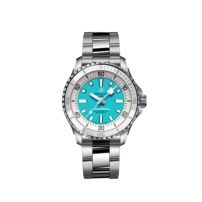 Breitling Superocean Automatic 36 Turquoise Dial Silver Steel Strap Watch for Men - A17377211C1A1 Buy Now By Breitling