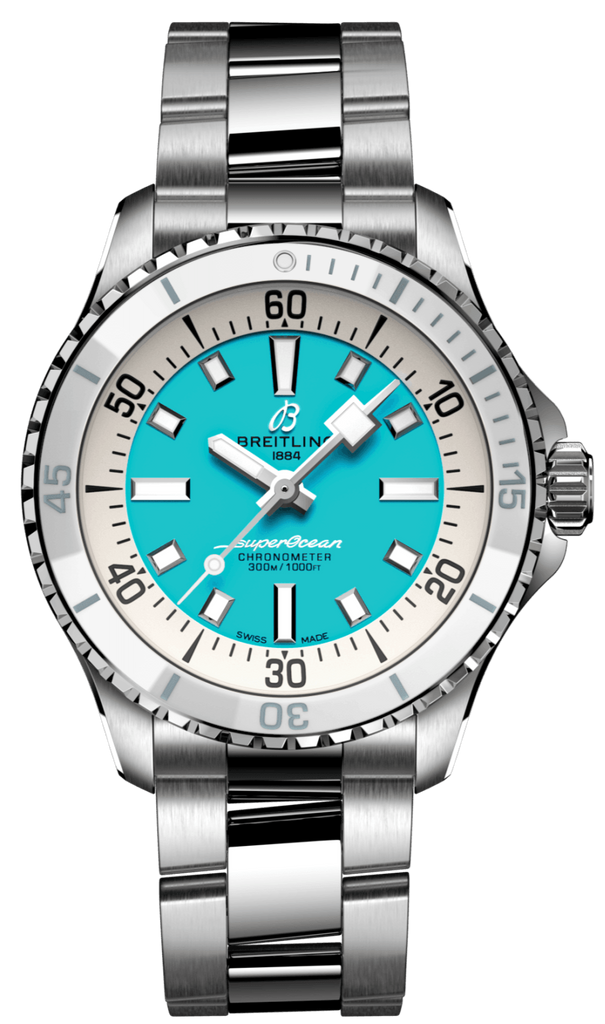 Breitling Superocean Automatic 36 Turquoise Dial Silver Steel Strap Watch for Men - A17377211C1A1 Buy Now By Breitling