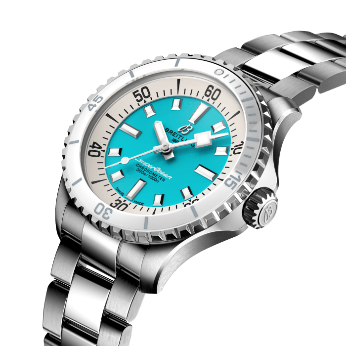 Breitling Superocean Automatic 36 Turquoise Dial Silver Steel Strap Watch for Men - A17377211C1A1 Buy Now By Breitling