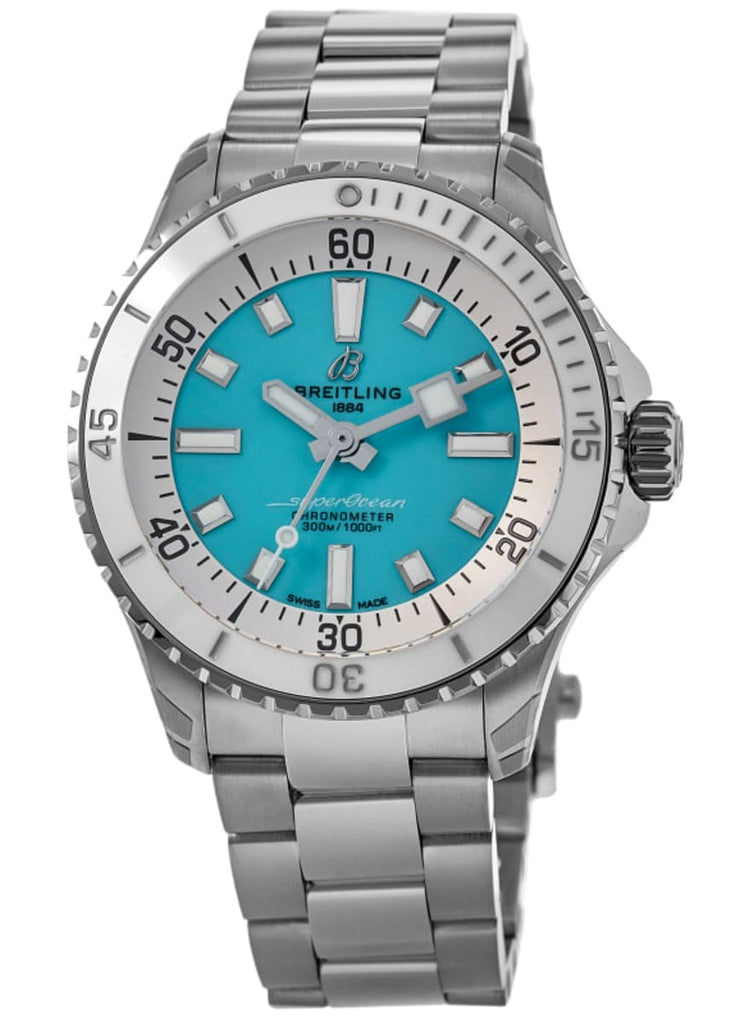 Breitling Superocean Automatic 36 Turquoise Dial Silver Steel Strap Watch for Men - A17377211C1A1 Buy Now By Breitling