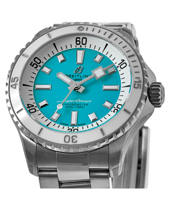 Breitling Superocean Automatic 36 Turquoise Dial Silver Steel Strap Watch for Men - A17377211C1A1 Buy Now By Breitling