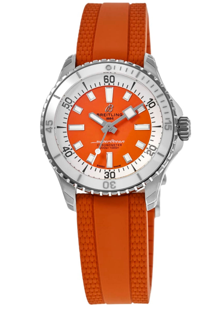 Breitling Superocean Automatic 36 Orange Dial Orange Rubber Strap Watch for Men - A17377211O1S1 Buy Now By Breitling