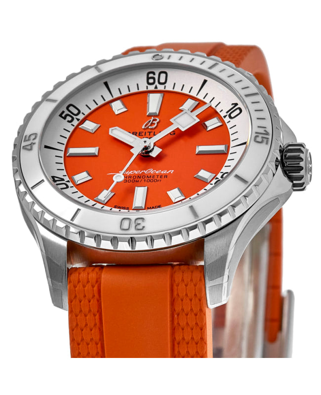 Breitling Superocean Automatic 36 Orange Dial Orange Rubber Strap Watch for Men - A17377211O1S1 Buy Now By Breitling