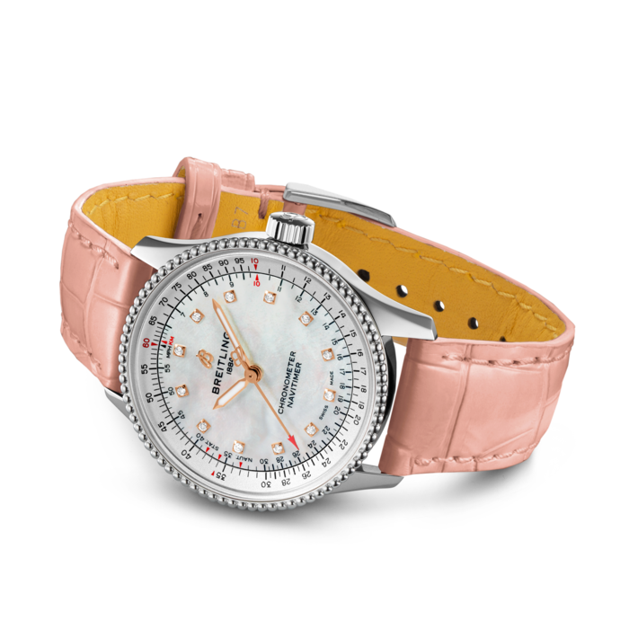 Breitling Navitimer Automatic 35 Mother of Pearl Dial Pink Leather Strap Watch for Women - A17395211A1P3 Buy Now By Breitling