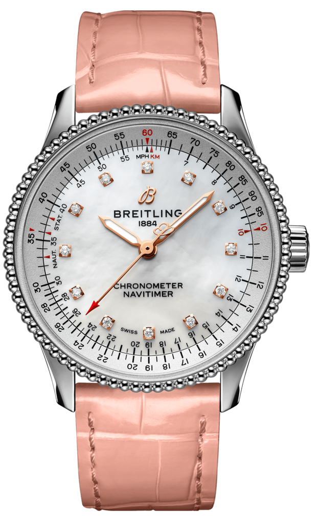 Breitling Navitimer Automatic 35 Mother of Pearl Dial Pink Leather Strap Watch for Women - A17395211A1P3 Buy Now By Breitling