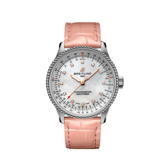 Breitling Navitimer Automatic 35 Mother of Pearl Dial Pink Leather Strap Watch for Women - A17395211A1P3 Buy Now By Breitling