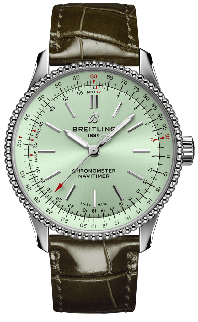 Breitling Navitimer Automatic 35 Green Dial Green Leather Strap Watch for Women - A17395361L1P1 Buy Now By Breitling