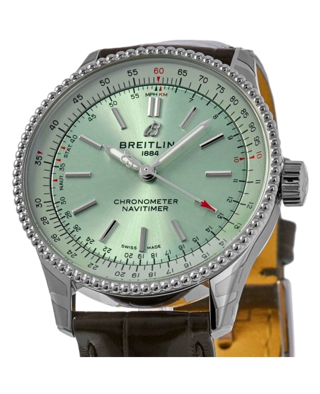 Breitling Navitimer Automatic 35 Green Dial Green Leather Strap Watch for Women - A17395361L1P1 Buy Now By Breitling