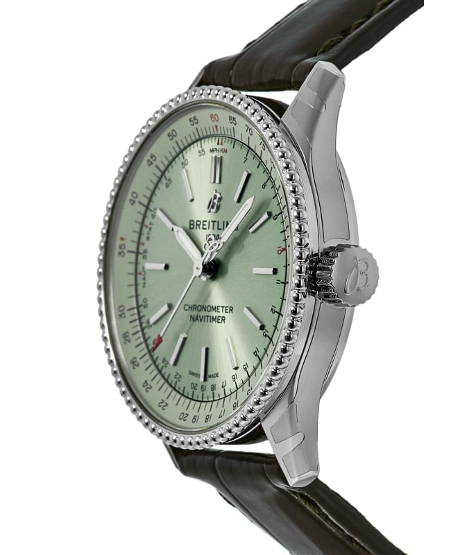 Breitling Navitimer Automatic 35 Green Dial Green Leather Strap Watch for Women - A17395361L1P1 Buy Now By Breitling