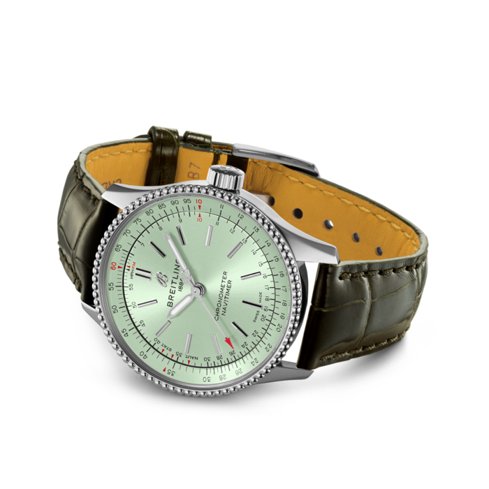 Breitling Navitimer Automatic 35 Green Dial Green Leather Strap Watch for Women - A17395361L1P1 Buy Now By Breitling
