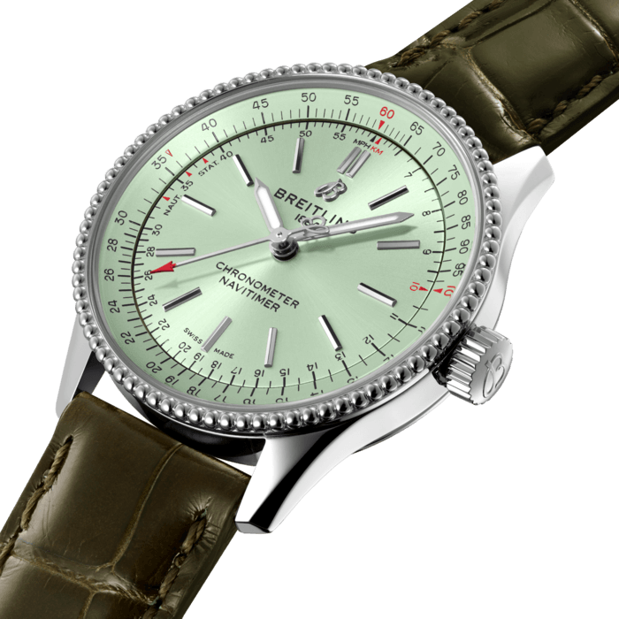 Breitling Navitimer Automatic 35 Green Dial Green Leather Strap Watch for Women - A17395361L1P1 Buy Now By Breitling