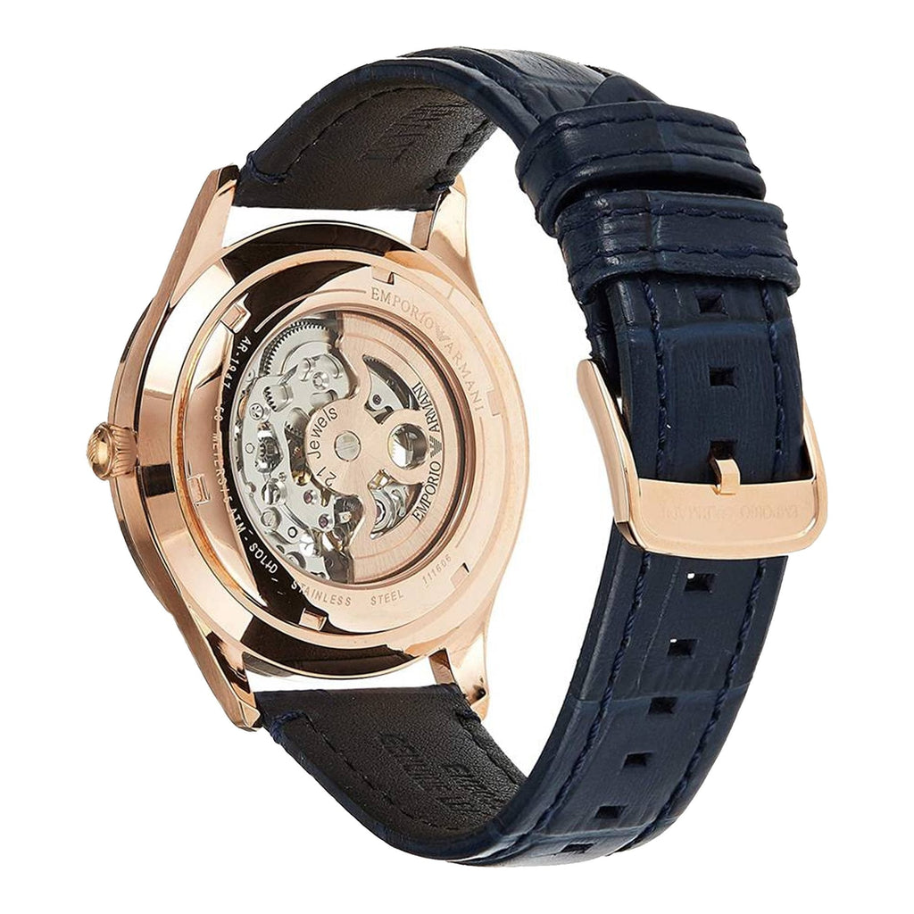 Emporio Armani Meccanico Automatic White Dial Blue Leather Strap Watch For Men - AR1947 Buy Now By Emporio Armani