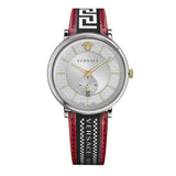 Versace V Circle Silver Dial Two Tone Leather Strap Watch for Men - VEBQ01319 Buy Now By Versace