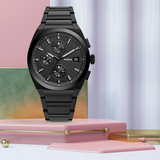 Fossil Everett Chronograph Black Dial Black Steel Strap Watch for Men - FS5797 Buy Now By Fossil