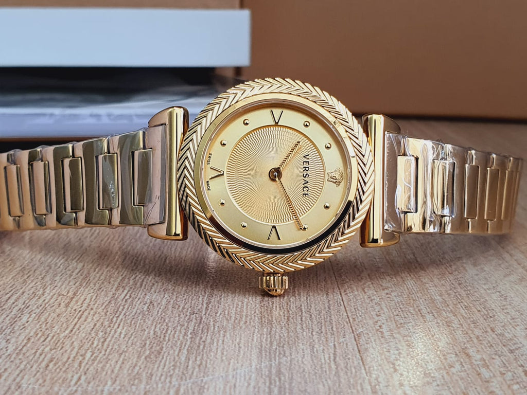 Versace V-Motif Gold Dial Gold Steel Strap Watch for Women - VERE00618 Buy Now By Versace