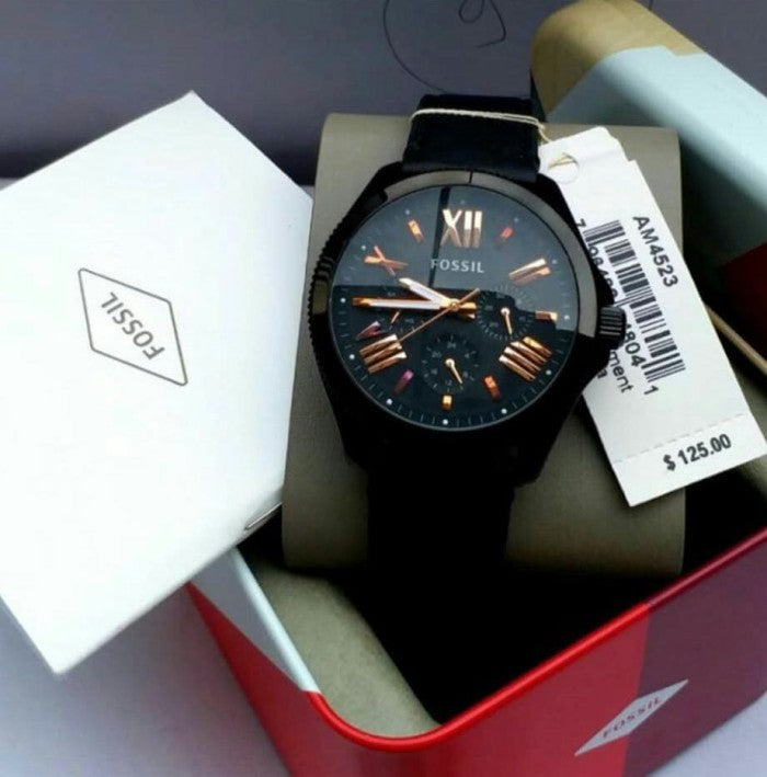 Fossil Cecile Multifunction Black Dial Black Leather Strap Watch for Men - AM4523 Buy Now By Fossil