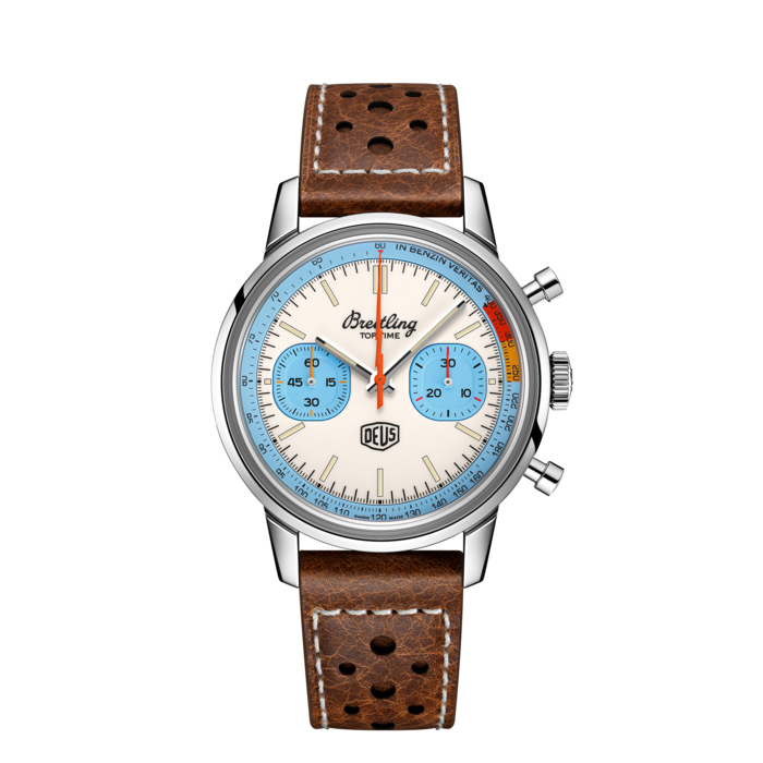 Breitling Top Time Deus Limited Edition White Dial Brown Leather Strap Watch for Men - A233112A1A1X1 Buy Now By Breitling