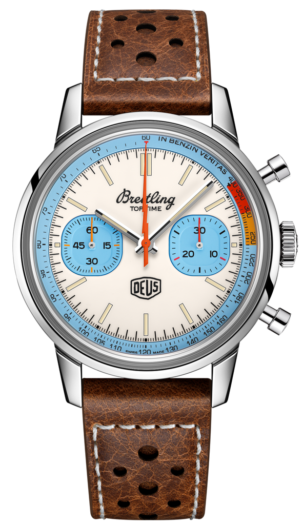 Breitling Top Time Deus Limited Edition White Dial Brown Leather Strap Watch for Men - A233112A1A1X1 Buy Now By Breitling