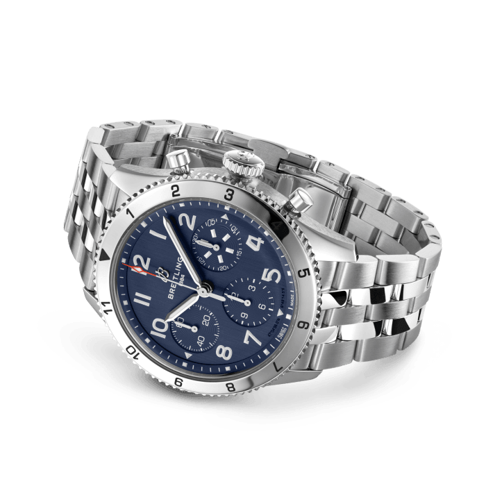 Breitling Avi Chronograph 42 Tribute to Vought F4U Corsair Blue Dial Silver Steel Strap Watch for Men - A233801A1C1A1 Buy Now By Breitling