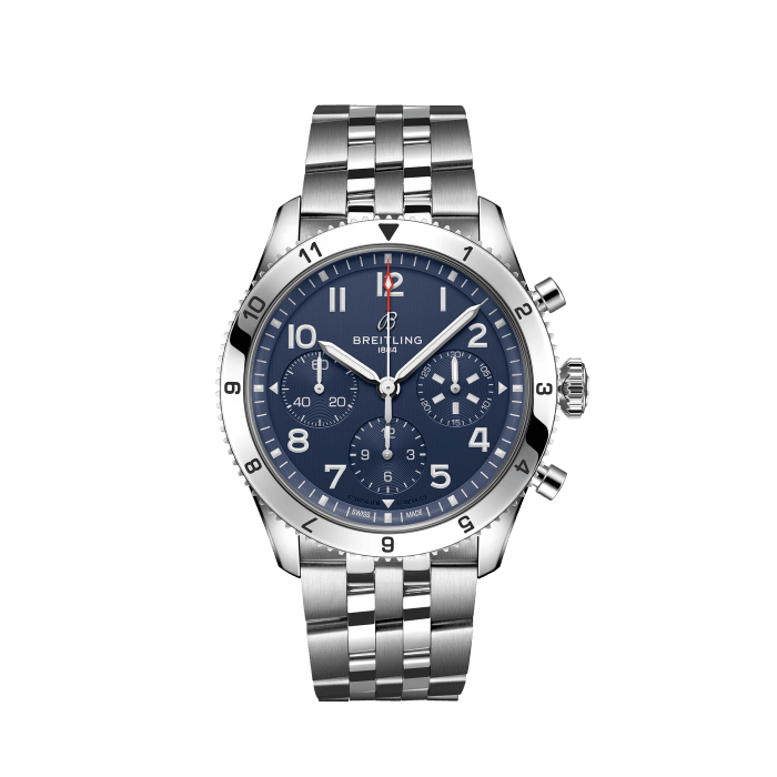 Breitling Avi Chronograph 42 Tribute to Vought F4U Corsair Blue Dial Silver Steel Strap Watch for Men - A233801A1C1A1 Buy Now By Breitling