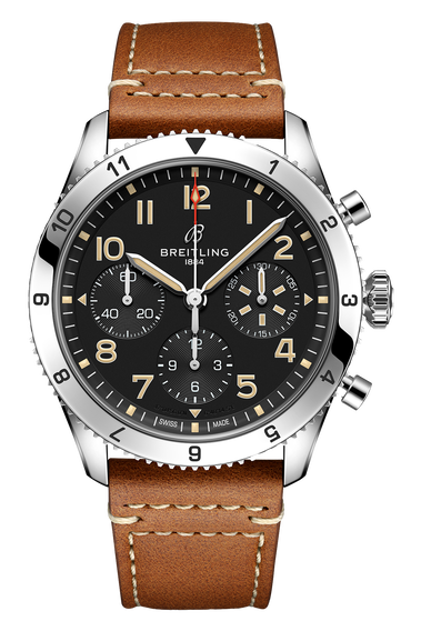 Breitling Avi Chronograph 42 P-51 Mustang Black Dial Brown Leather Strap Watch for Men - A233803A1B1X1 Buy Now By Breitling
