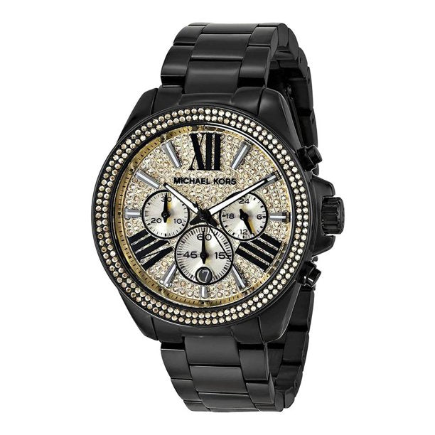 Michael Kors Wren Chronograph Gold Dial Black Steel Strap Watch for Women - MK5961 Buy Now By Michael Kors