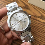 Burberry The City Chronograph Silver Dial Silver Steel Strap Watch for Men - BU9350 Buy Now By Burberry