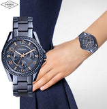 Fossil Riley Quartz Blue Dial Blue Steel Strap Watch for Women - ES4294 Buy Now By Fossil