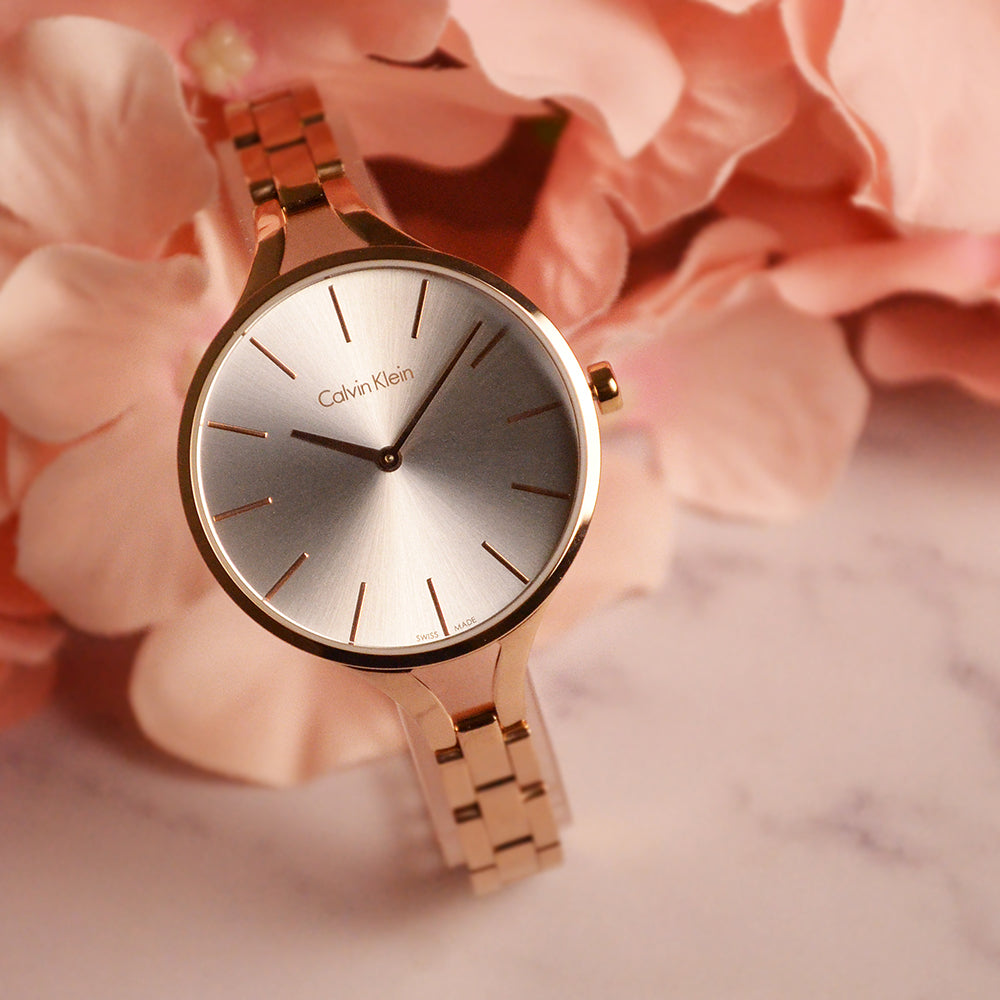 Calvin Klein Graphic Silver Dial Rose Gold Steel Strap Watch for Women - K7E23646 Buy Now By Calvin Klein